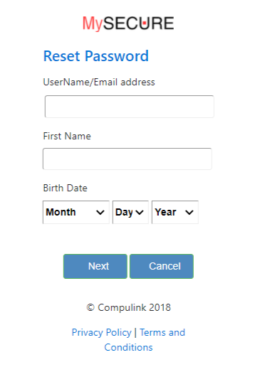 MySecureHealthData login password reset