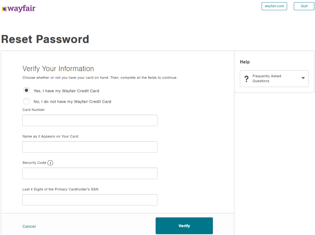 wayfair Credit Card Payment