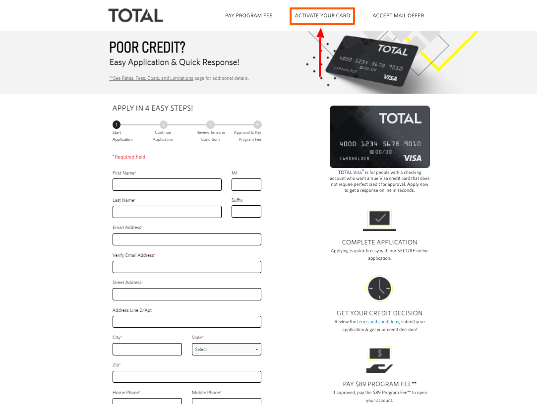 total visa card activate
