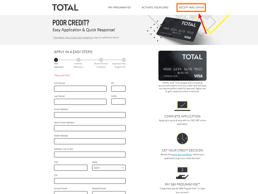 total visa card mail offer