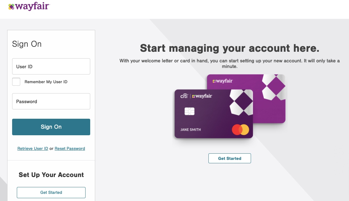 Wayfair Credit Card login