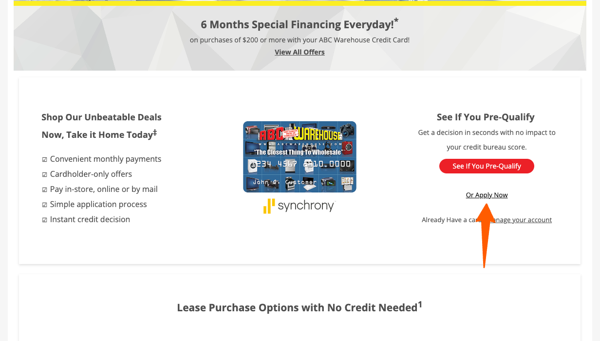 Apply for ABC Warehouse Credit Card