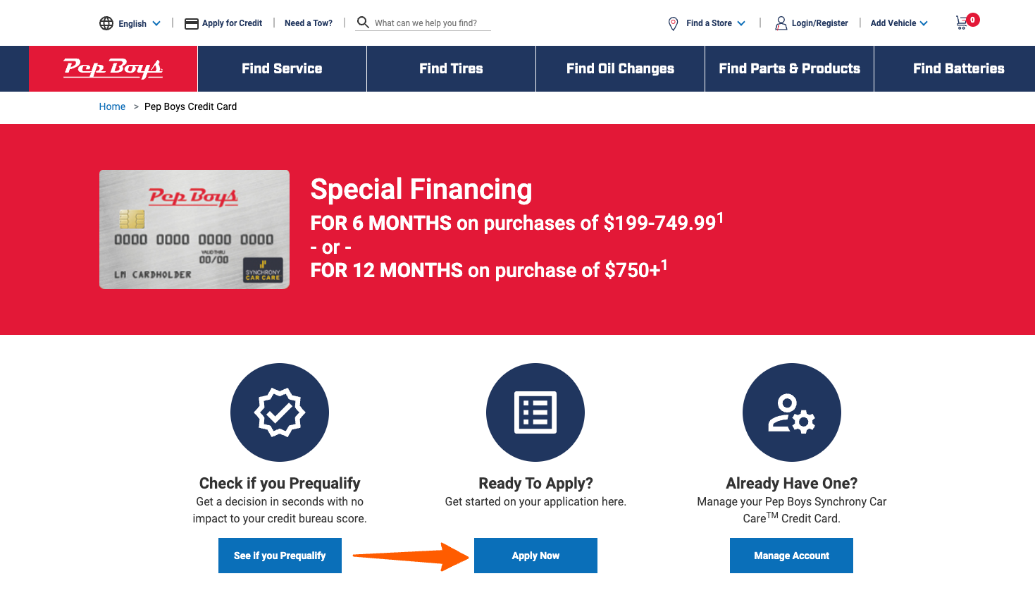 Apply for PepBoy Credit Card