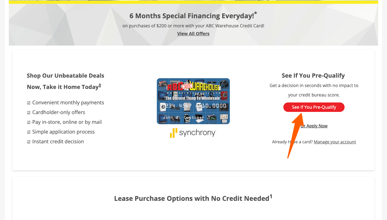 See if Your Prequalify for ABC Warehouse Credit Card