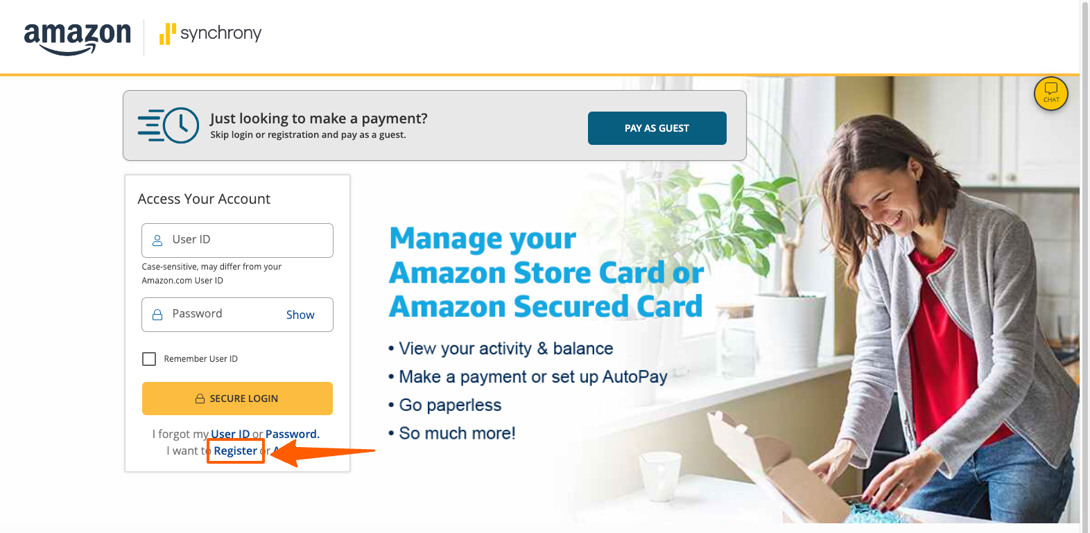 register for amazon store card login account